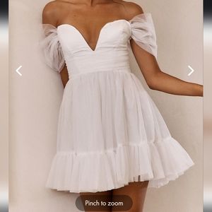 Pixi Off-Shoulder Lace-Up Back Mini Dress White